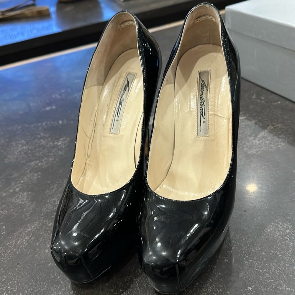 Brian Atwood patent leather platform pump 120MM in a size 38.5